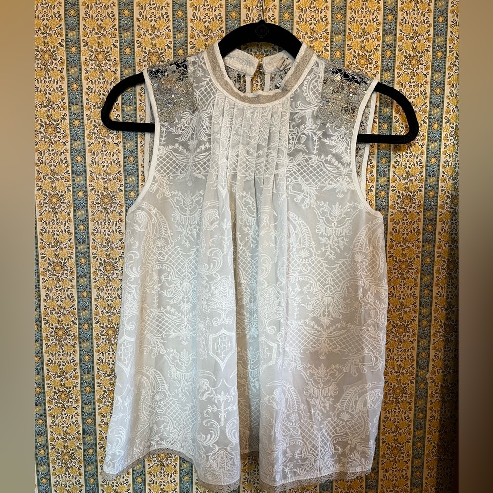 Anthropologie TINY brand white lace sleeveless top